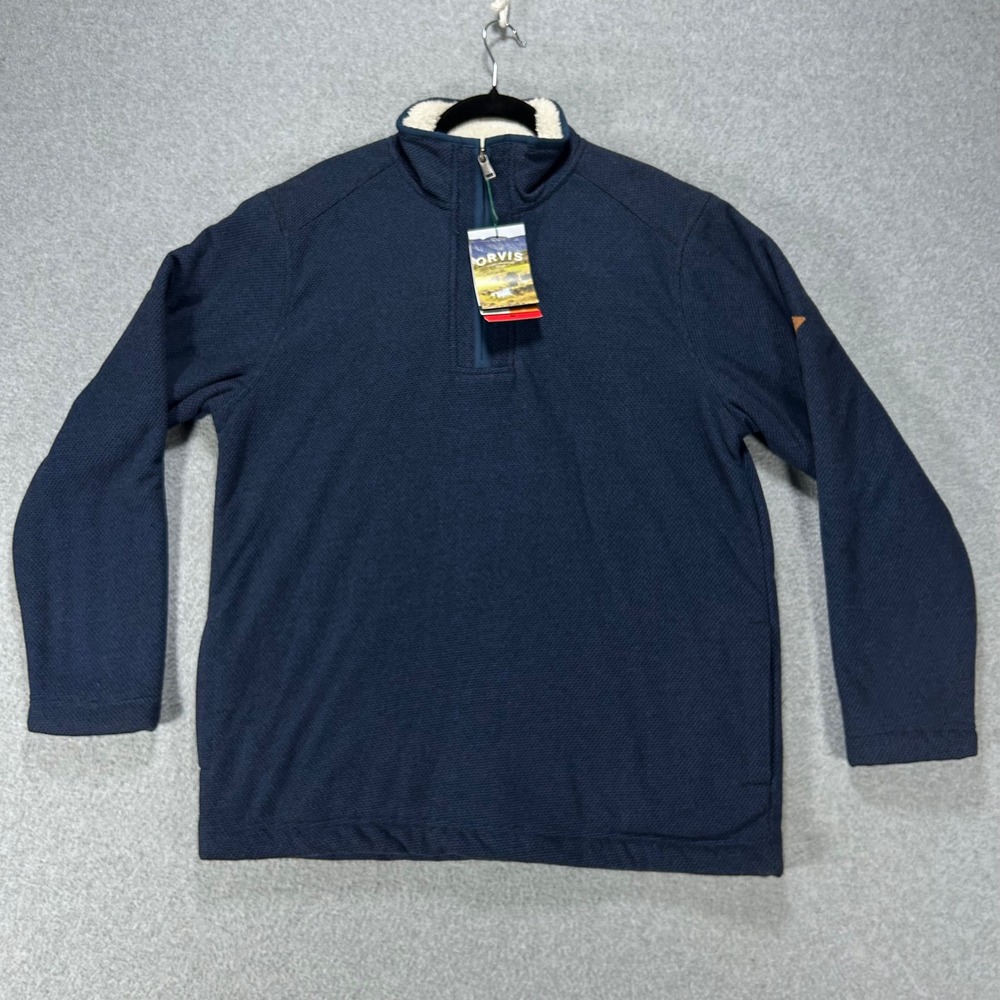 Orvis 1/4 Zip Pullover Mens M Navy Blue Outdoor Casual Sherpa Collar